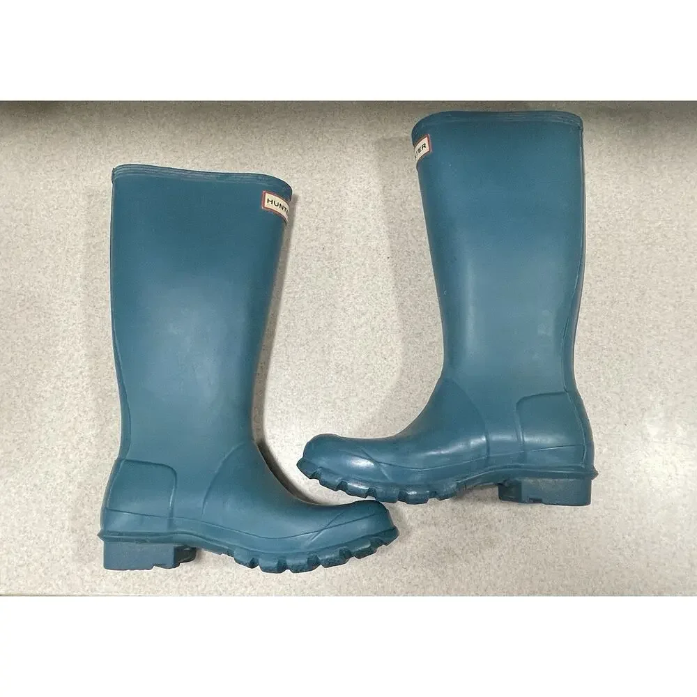 Hunter 4B/5G Youth Kids Classic Turquoise Tall Rain Boots Rubber Waterproof